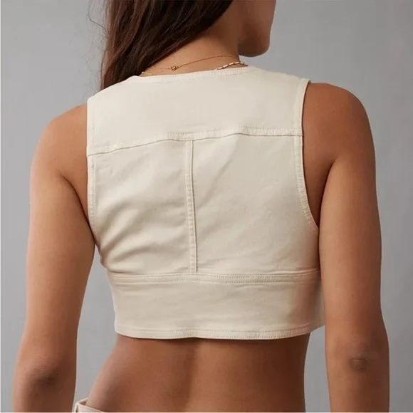 American Eagle Cropped Denim Bra Tank Top Cream Size Medium NWT - Picture 4 of 7